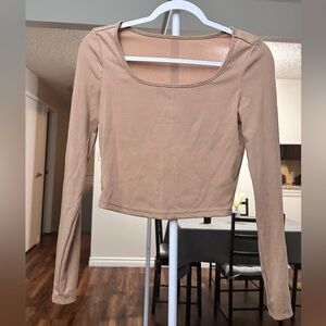Tan Long Sleeve Crop Top